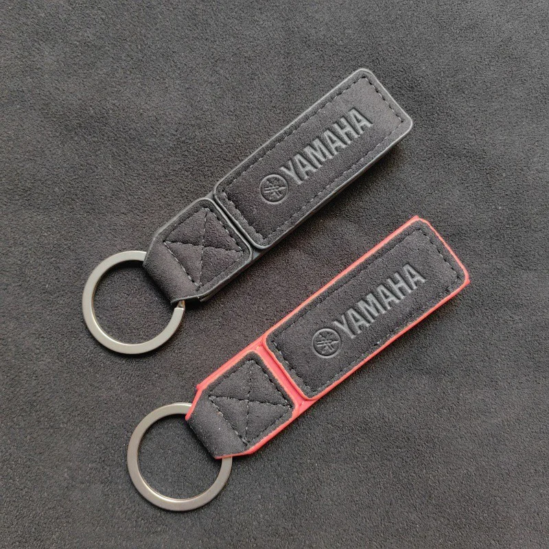 Suede leather motorcycle keychain zinc alloy red black overview