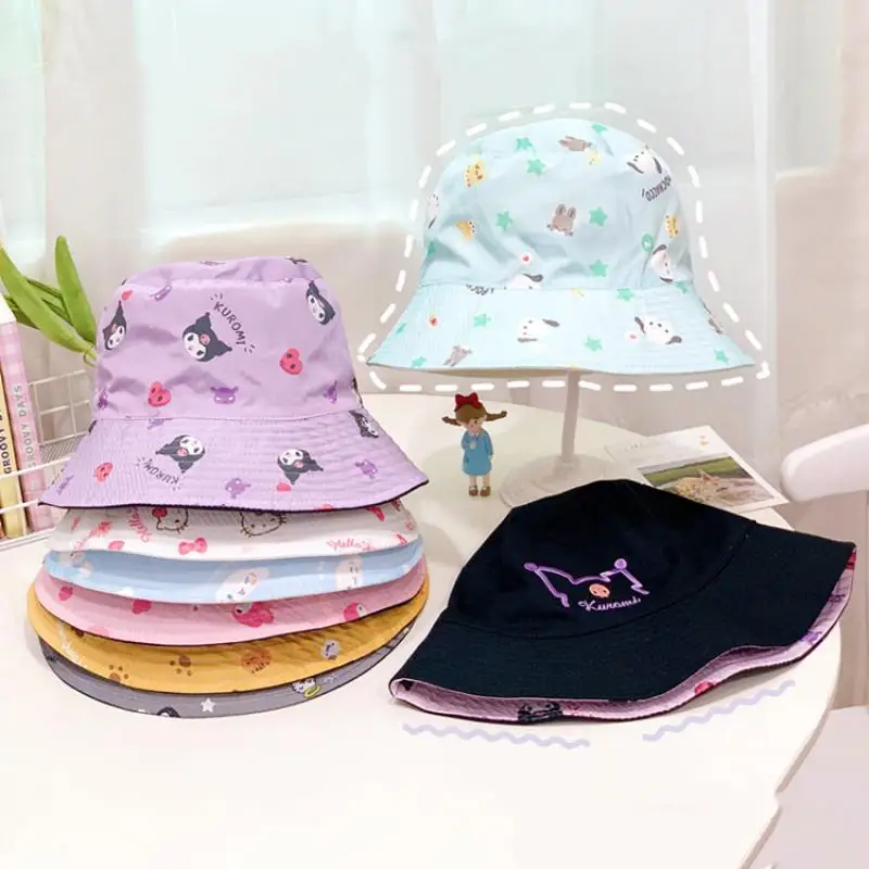 

Sanrio Hellokitty Mymelody Kuromi Purin Pochacco Cinnamoroll Cute Cartoon Fisherman Hat Sunshade Hat Sunscreen Casual Sun Hat