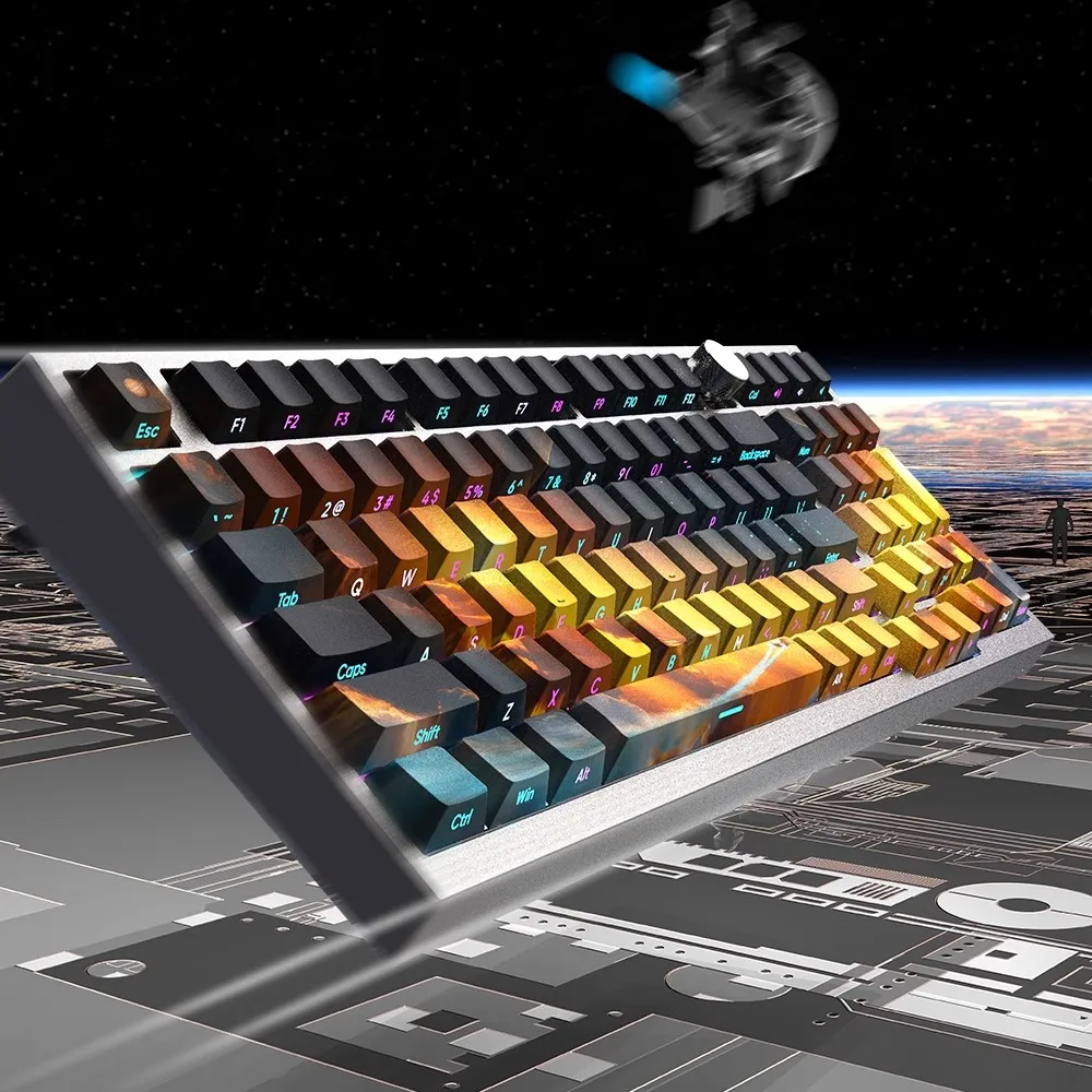 Pbt Dye Sublimation Side Backlit Key Caps a Luz do Amanhecer Deep Sea Starry Sky Keycaps Perfil de Cereja 124 Chaves Set - Imagem 2