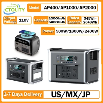 CTOLITY 500W 2400W Power Station 345.6Wh 2048Wh LiFePo4 Portable Solar Generator 110V AC Energy Storage Supply Pure Sinve Wave