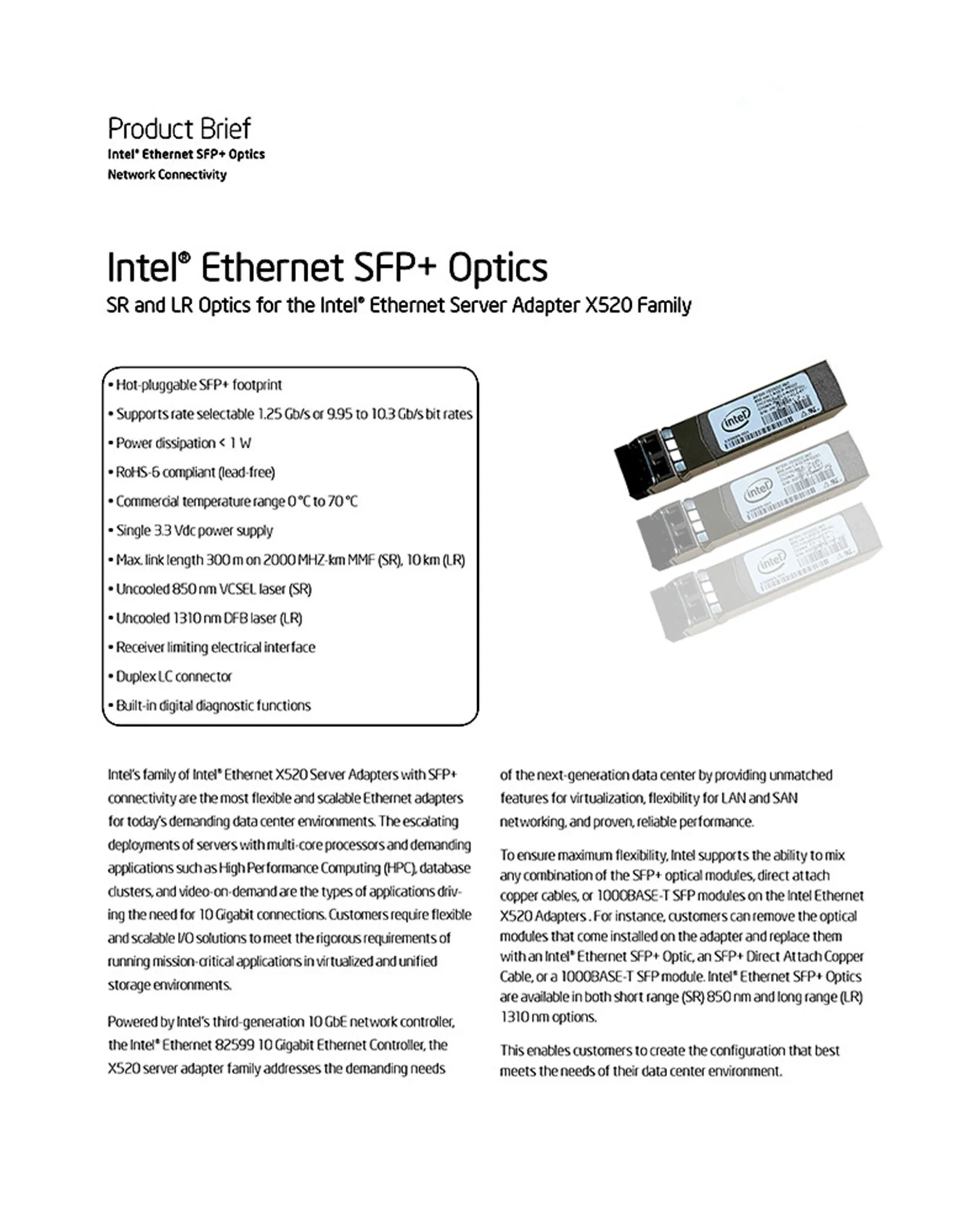 module 10g sfp AFBR-703SDZ-IN2 E65689-001 X520 X710 82599 Network adapter Switch Optical fiber module 10gb fibre channel module