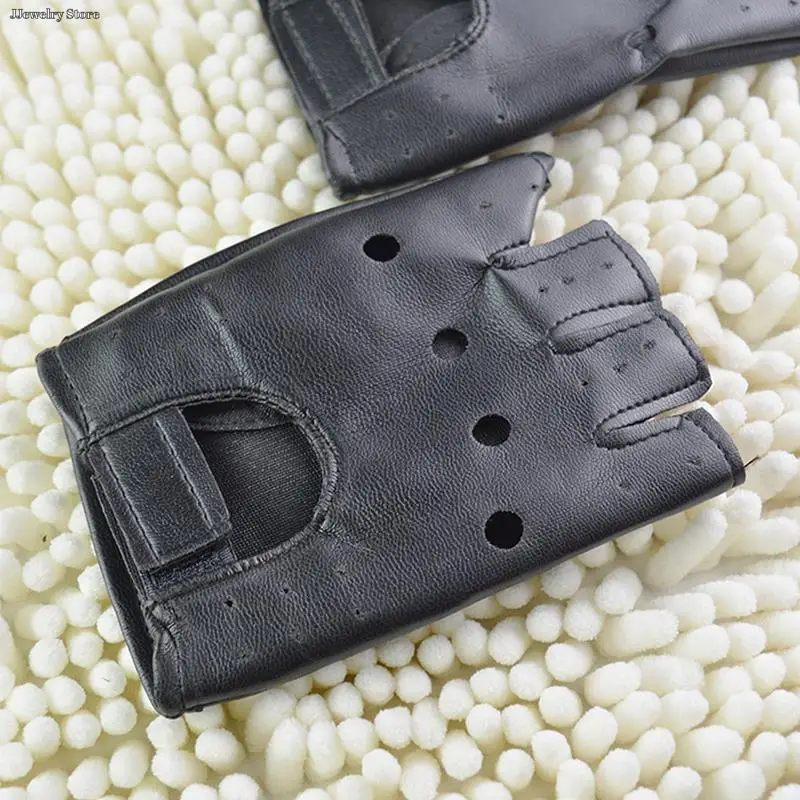 Leather Fingerless Half Finger Gloves for Driving Men Women