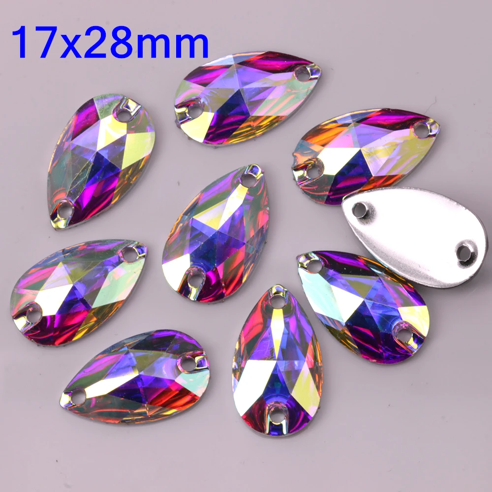 

100pcs/Lot, Supper Glitter 17x28mm Crystal AB Teardrop flat back RESIN Sew On Stones for DIY Clothing Decoration Garment