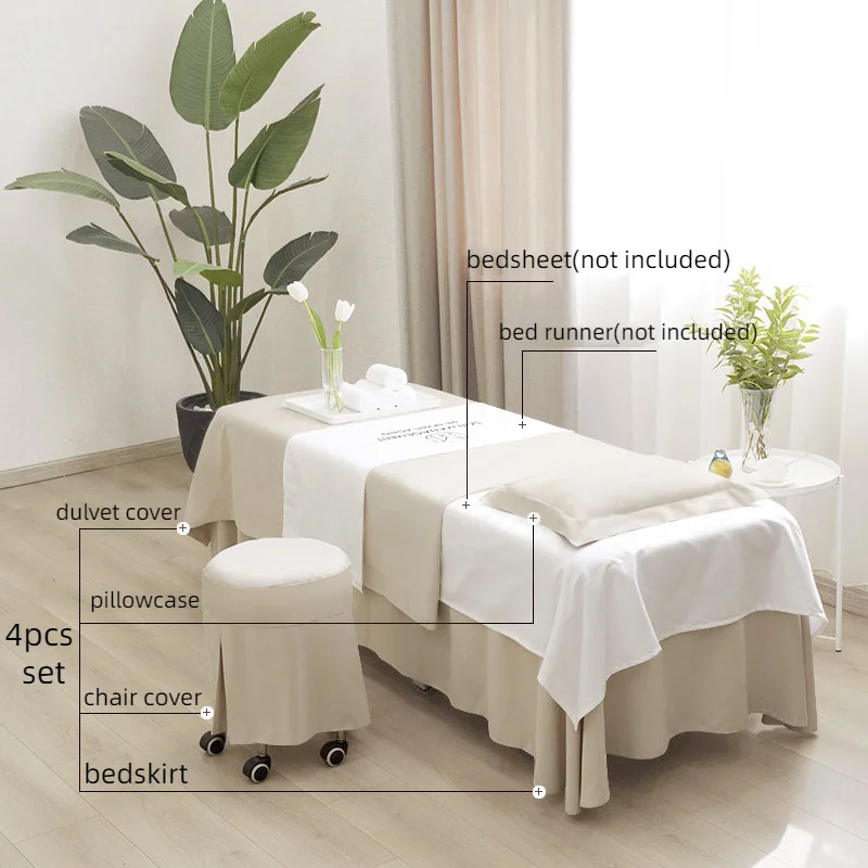 4pcsLuxuryBeautySalonBeddingSetsMassageSpaBedSheetsStoolcover