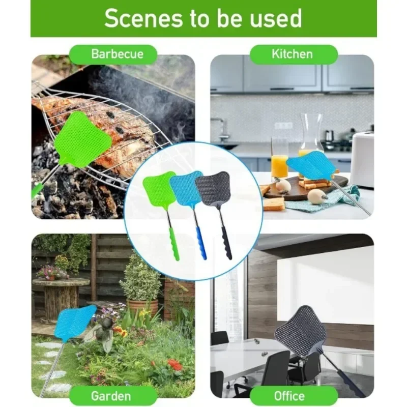 Fly Swatter Telescopic Fly Swatters with Stainless Steel Handle Large Bug Swatter That Work for Indoor Classroom Office Outdoor