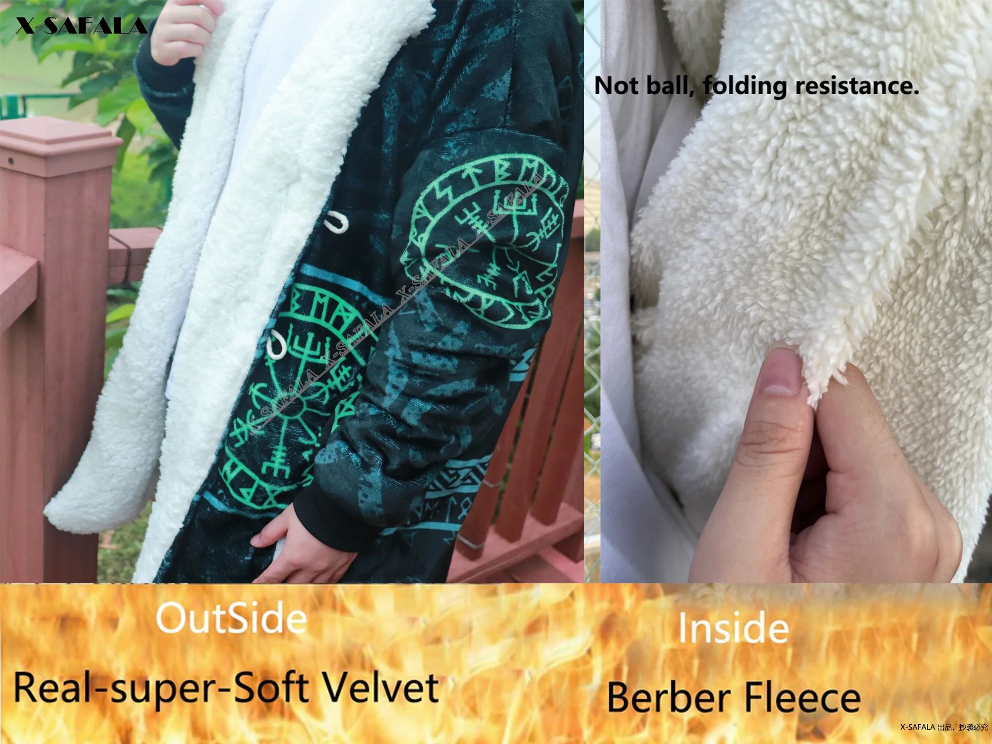 Odin Raven Fenrir Viking Tattoo 3D Printed Cloak Thick Winter Warm Hooded Blanket Coat Fleece Men Female Jacket Pullover 6