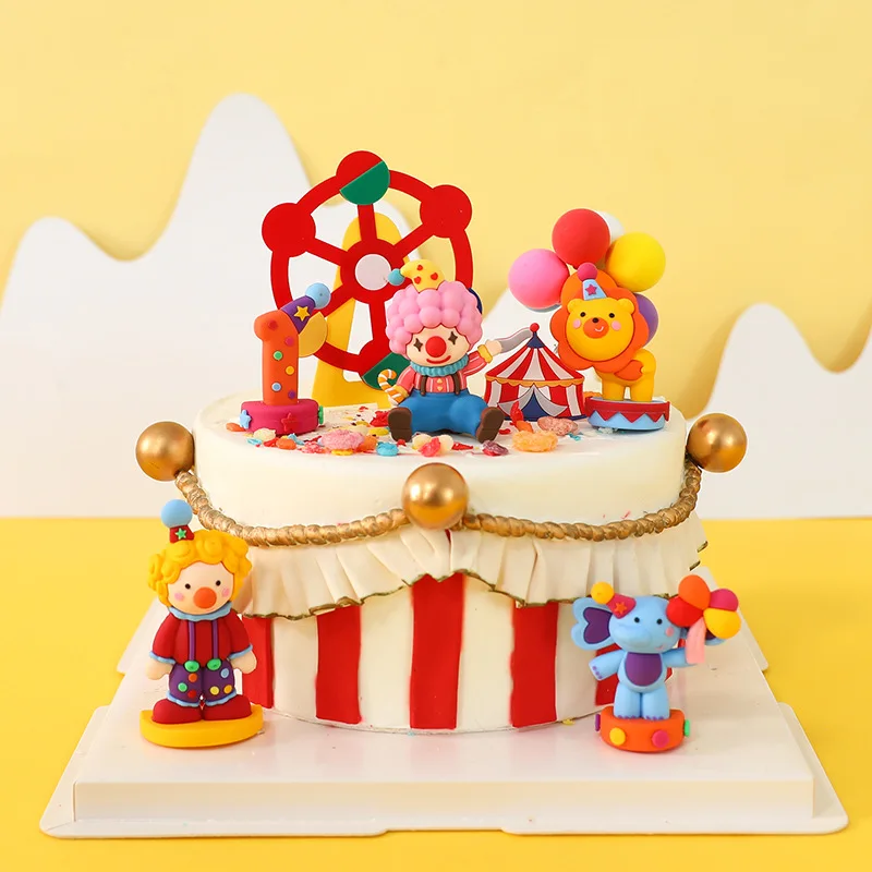 Birthday Cake Topper Circus Theme Clown Lion Doll Cake Decoration Sea Lion  Elephant Tents Fiesta April Fool's Day Supplies