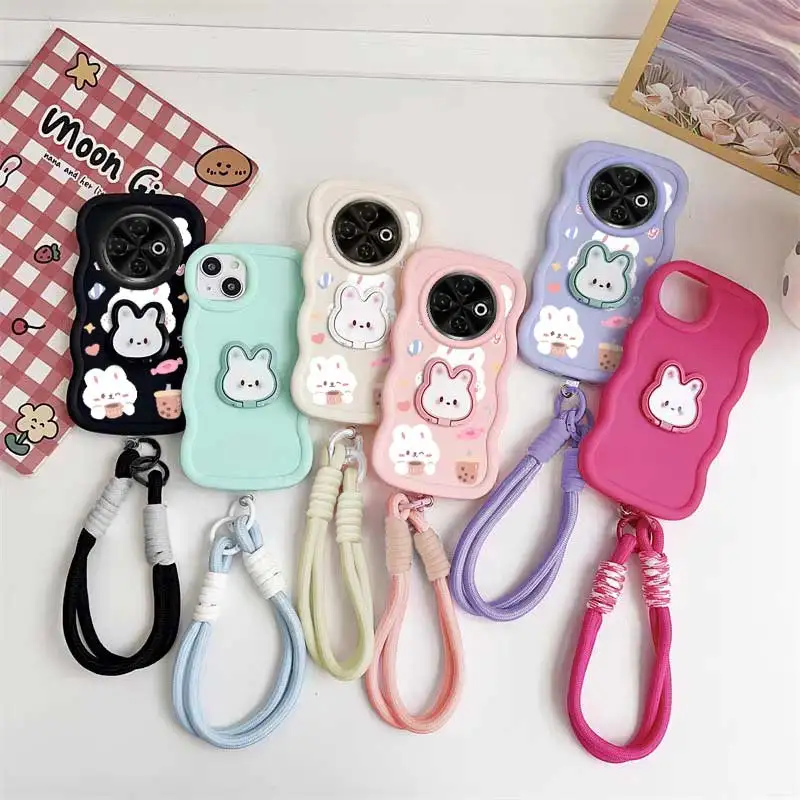 Cute Rabbit Phone Case Set with Lanyard and Stand - 3 Piece Set