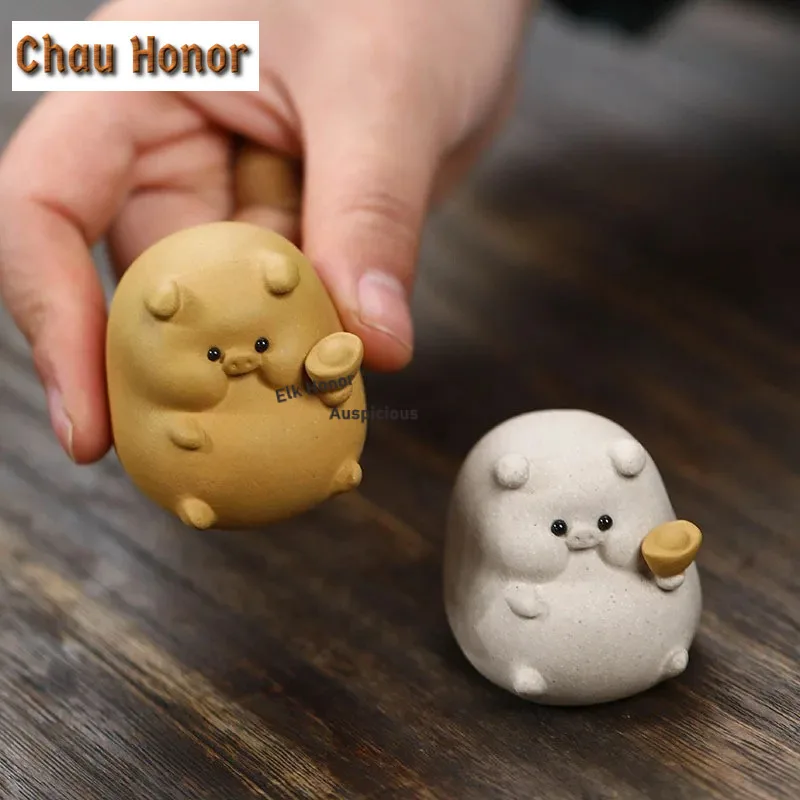 Yixing Boutique Purple Clay Figure Statue Decoration Lovely Pig Tea Pet Ornament Study Desktop Decor Crafts Tea Set Accessories
