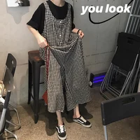 Retro Japanese Plaid Workwear Overalls Women Summer Loose Casual Sli Straight Leg Wide Leg Jumpsuit Trendy High Waist Nin... - Image 3