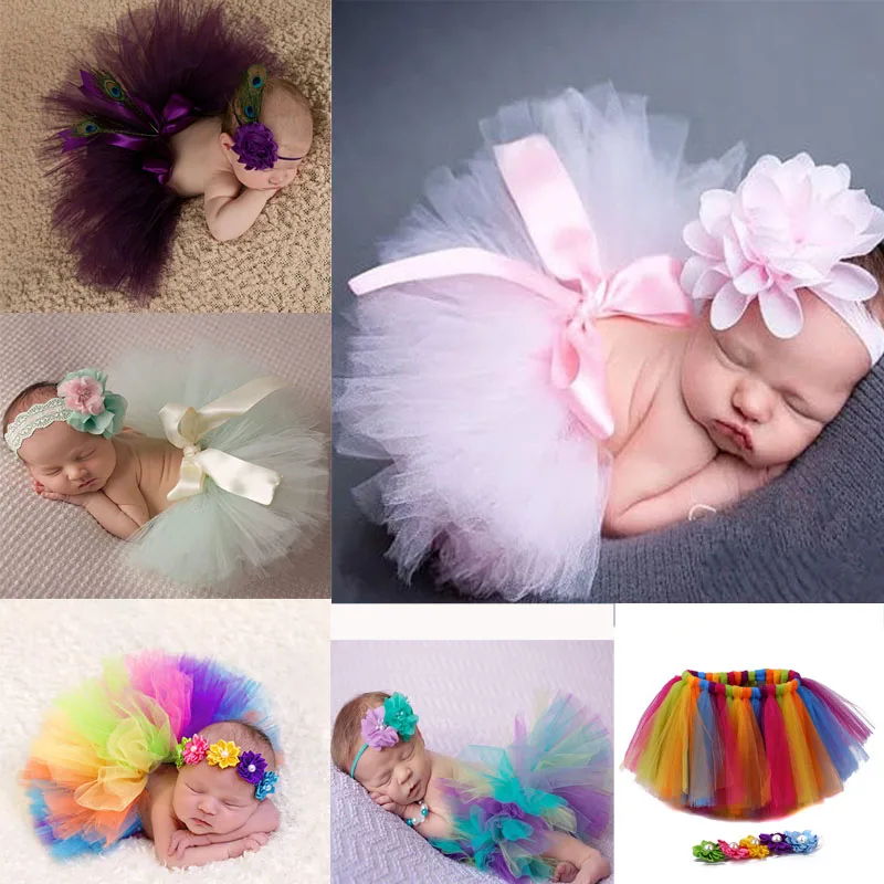 

Infant Newborn Baby Girl Clothes Girls Flower Headband Mesh Ball Gown Tutu Skirts Photography Prop Baby Clothing Set MU986703