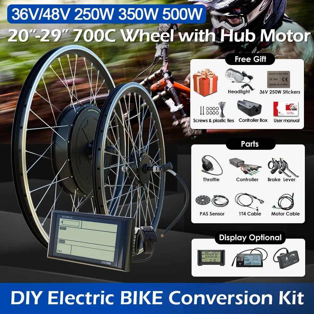 Electric Bicycle Conversion Kit 36V 250W 350W 500W 48V 1500W 2000W Brushless Wheel Hub Motor 16-29Inch 700C For Ebike Motor Kit