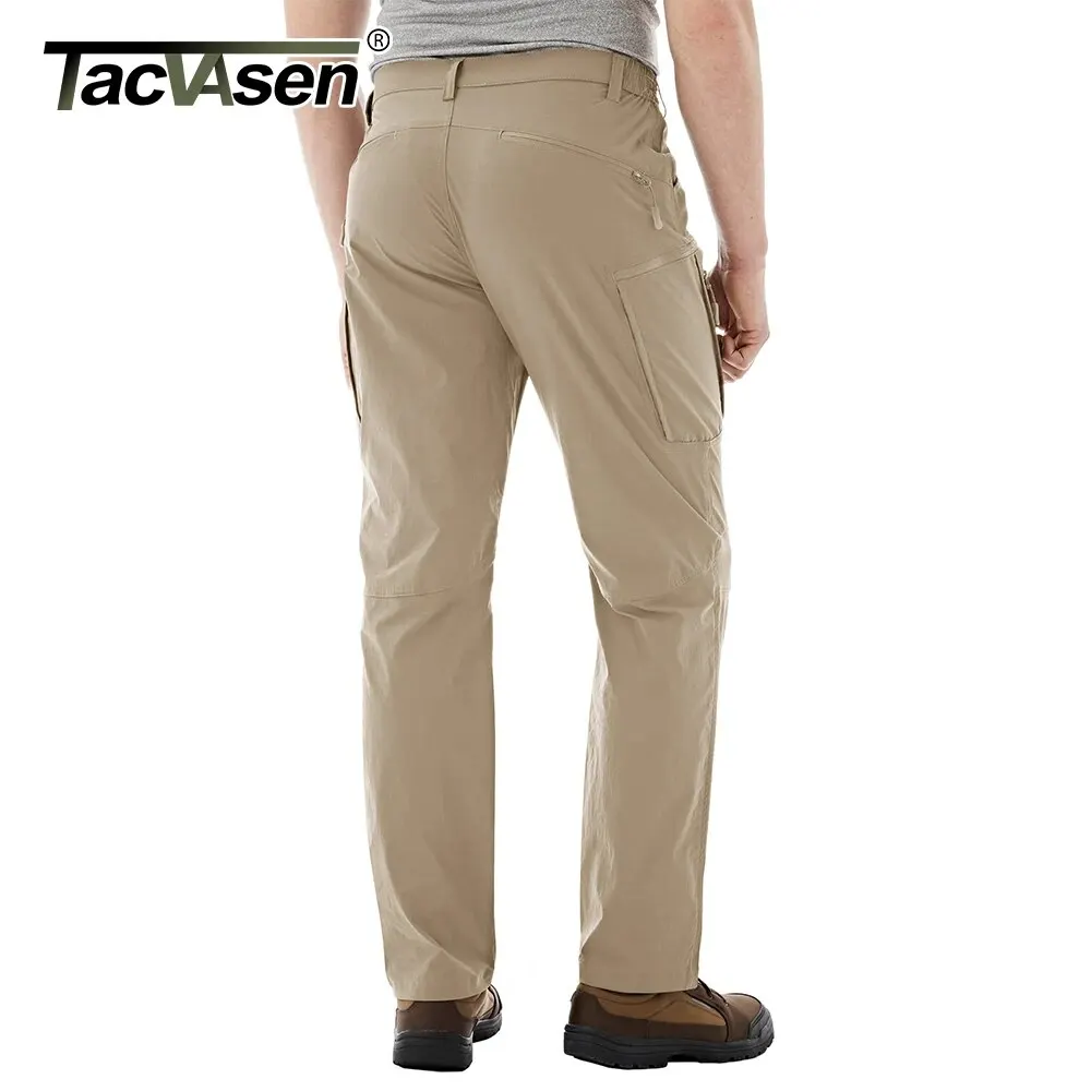 TACVASEN 남성용 경량 전술 바지, 빠른 건조 방수 하이킹 바지, 8 포켓 야외 작업 바지, 여름