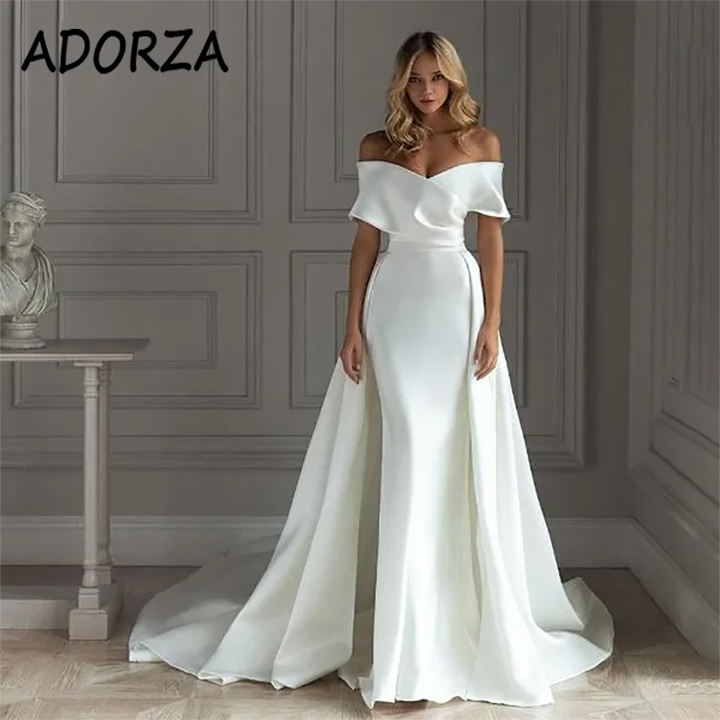 

ADORZA Wedding Dress Off-the-shoulder Boho Satin Bridal Gown Mermaid Detachable Overskirt Court Train Vestido De Noiva for Bride