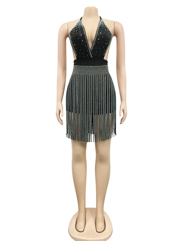 Wmstar Two Piece Set Women Sexy Dress Sets Summer Clothes Crop Top Tassel Skirts Matching Club Outfits Wholesale Dropshipping