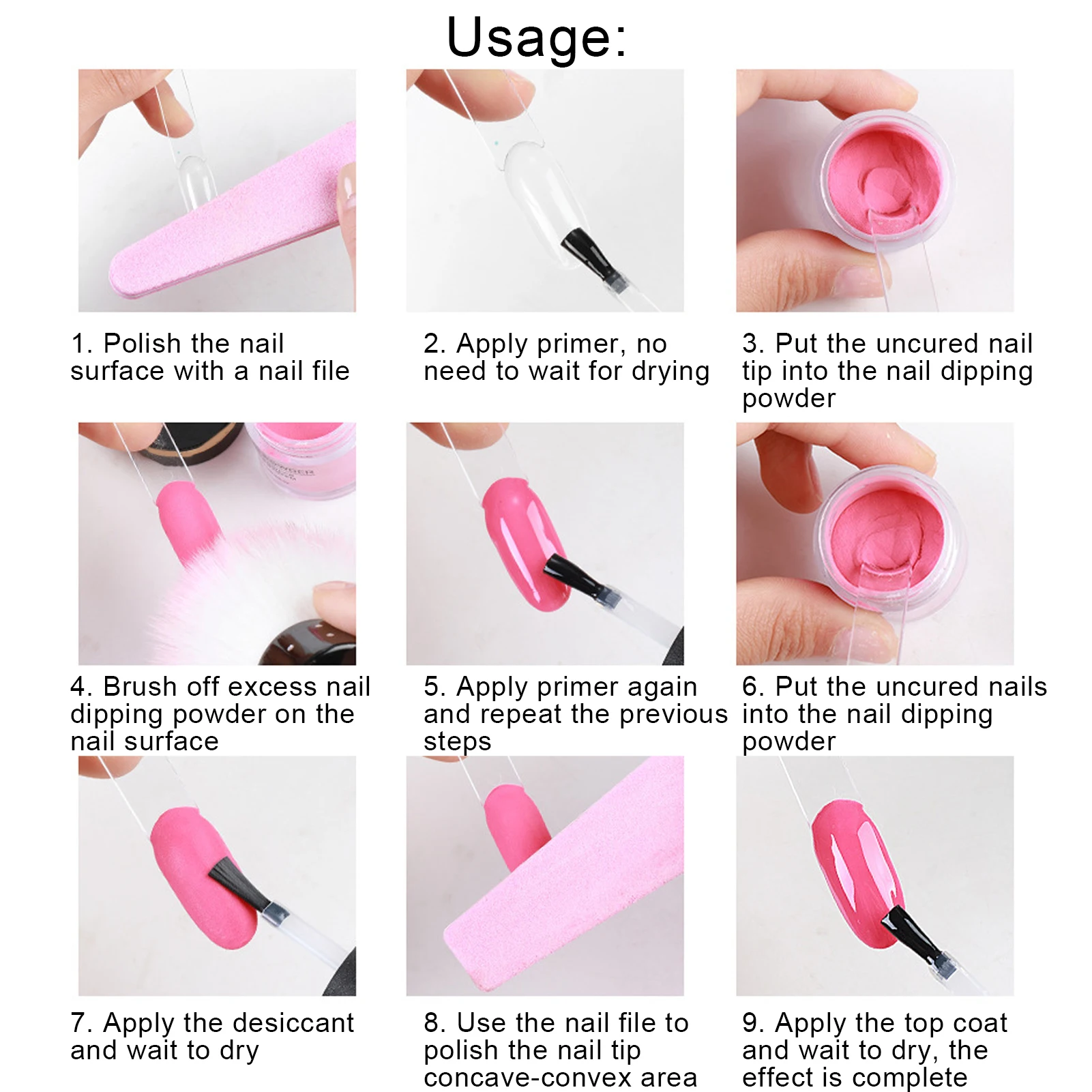 Nail Dipping Powder Set with Top & Base Coat, Dust Brush, and Manicure Tools