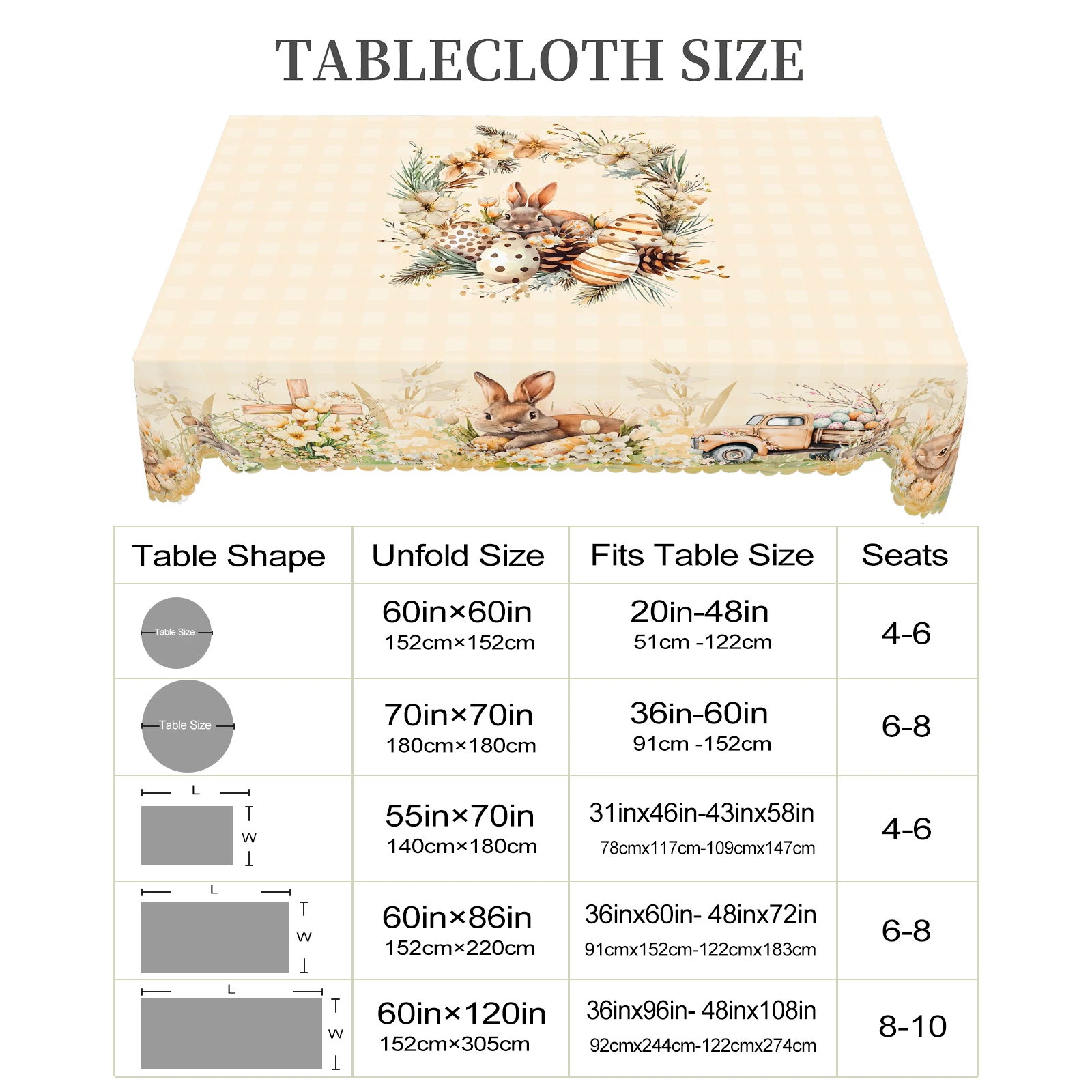 1 Easter Spring Round Tablecloth, 5 Sizes Available, Cross Rabbit Egg Pattern Printed Tablecloth, Edge Embossing Process, Spring Garden Tablecloth Decoration, Tablecloth for Daily Home Kitchen, Terrace Use, Spring Decoration 6