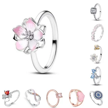 2026 New Pink Cherry Blossom Red Clover Women Finger Ring Wedding Ring DIY Jewelry Gift For Women Party 1
