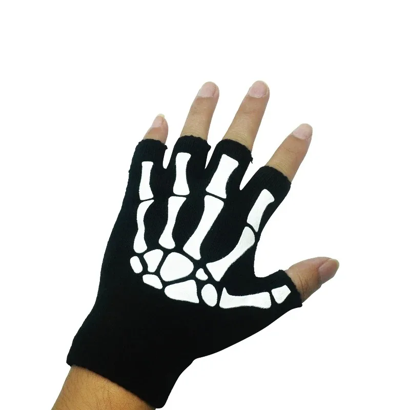 Halloween Skull Gloves Lightweight Half Finger Skeleton Cycling Gloves Costume Cosplay Equipment Accessories for Men Women