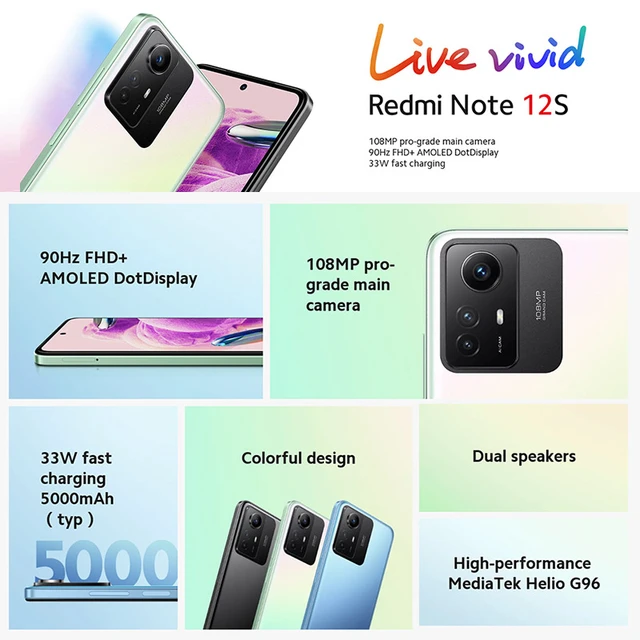 Global Version Xiaomi Redmi Note 12s 8gb 256gb Helio G96 108mp Camera 90hz  6.43 Amoled Dotdisplay 33w Fast Charging 5000mah - Mobile Phones -  AliExpress