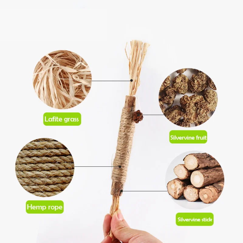 Cat Toys Silvervine Chew Stick Polygonum Kitty Raffia Grass Pet Supplies Cleaning Teeth Stick Pet Bite Cat Toy Hemp Rope 1 Pc