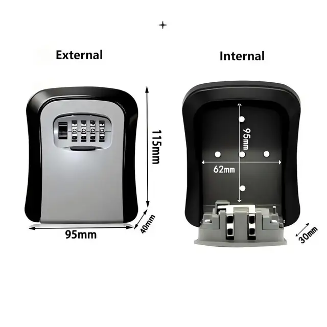 Wall Mount Key Lock Box 4 Digit Password Code Security Lock No Key for Home Office Key Safe Secret Storage Box Organizer 2