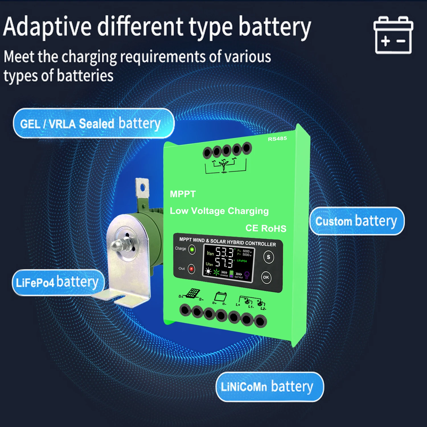 12V 24V 48V 4KW 6000W 풍력 태양광 하이브리드 충전 컨트롤러, MPPT 충전 태양광 패널 풍력 터빈, 리튬 납산 배터리용
