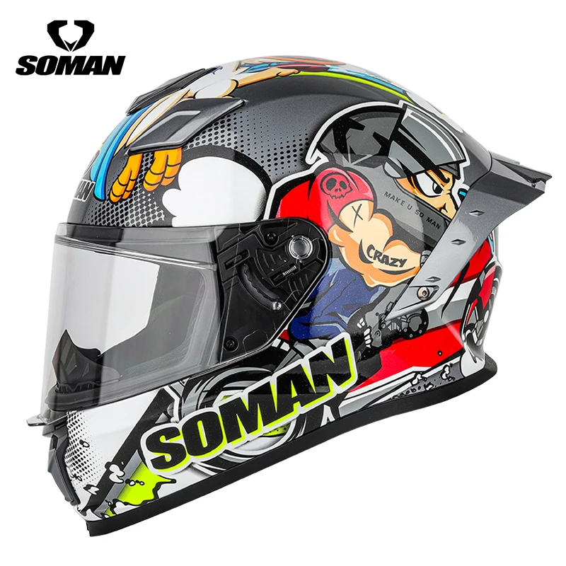 Casco integral para motocicleta de carreras Soman, casco para montar en carretera, casco para hombre y mujer, aprobado por DOT
