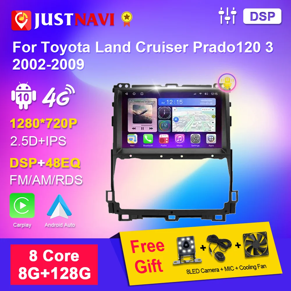 

Car Radio For Toyota Land Cruiser Prado120 3 2002-2009 GPS Navigation Android10 Multimedia Player 4G WIFI BT Carplay 2Din Player