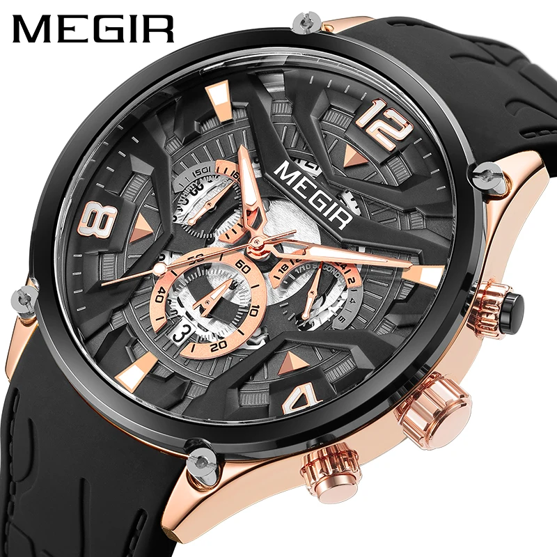 MEGIR New Quartz Wristwatch Top Brand Luxury Mens Watches Casual Waterproof Luminous Chronograph Watch For Men Date Clock