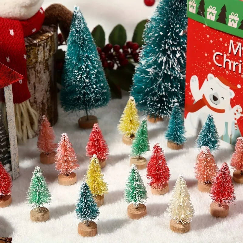 Artificial Christmas Tree with Wooden Base for Tabletop Decor