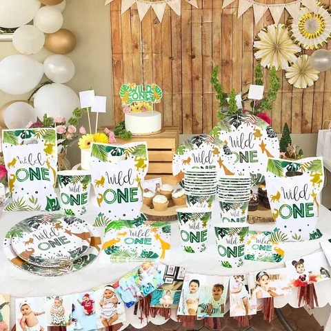 

Jungle Animals Theme Party Disposable Tableware 1st Birthday Party Decoration Kids Baby Shower Safari Jungle Wild One Suppiles