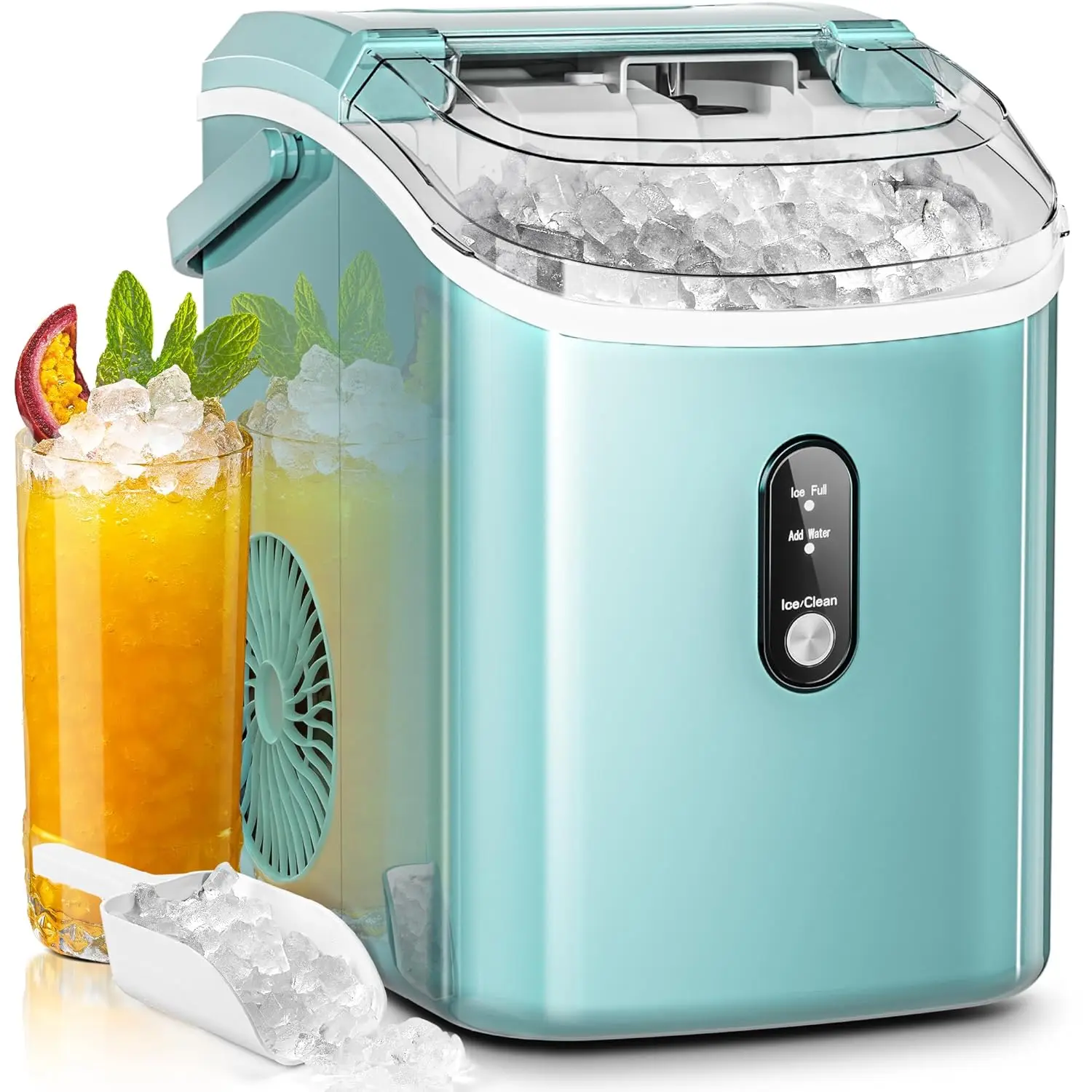 Nugget Ice Maker Countertop,35lbs/24H,Portable Pebble Ice Machine with Handle,Self-Cleaning Function,Pellet Maker for Home