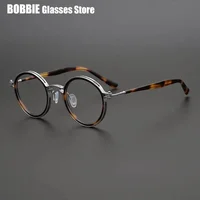 Японские сверхлегкие круглые очки ручной работы из ацетата титана, мужские винтажные очки, женские итальянские брендовые дизайнерские очки, высокое качество — изображение 4