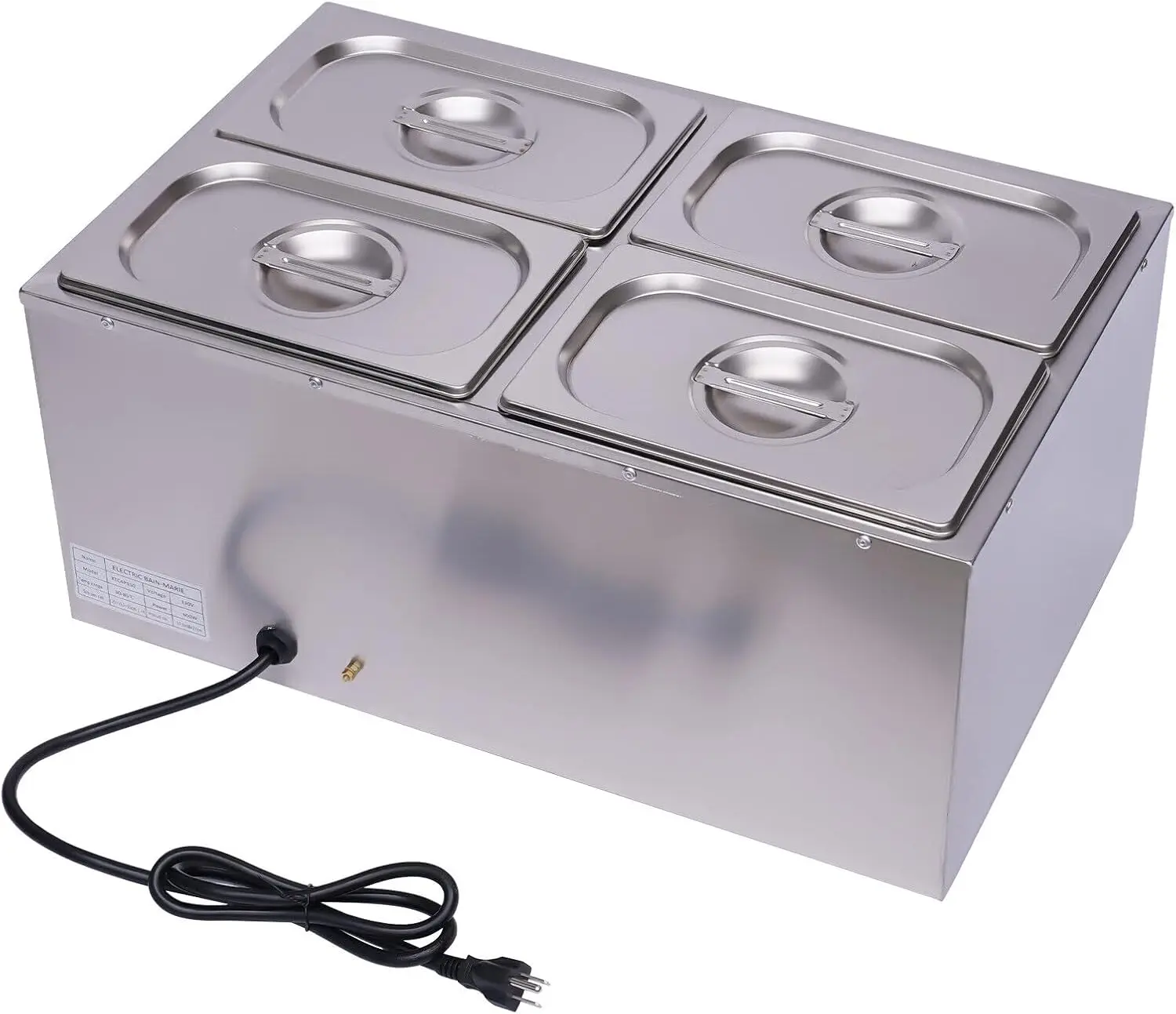 Marie Steam Table, Commercial Countertop Steam Table Food Warmer 600W 16.9Qt Stainless Steel Electric Food Soup Warmer with Lid