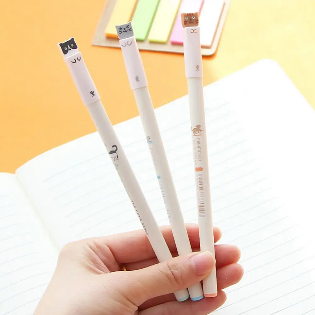 6pcs Cat Gel Pens with 0.38mm Extra Black Ink Office Supplies Stationery for Students