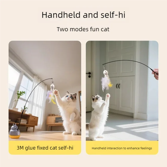 New cat funny cat stick steel wire long pole feather cute cat toy kitten fishing rotating self-pleasure relief pet toy 4