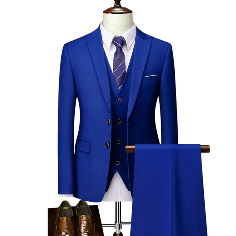 

3 Pcs Set Blazers Jacket Pants / Fashion Men Casual Business Solid Color Groom Wedding Dress Suit Trousers Vest