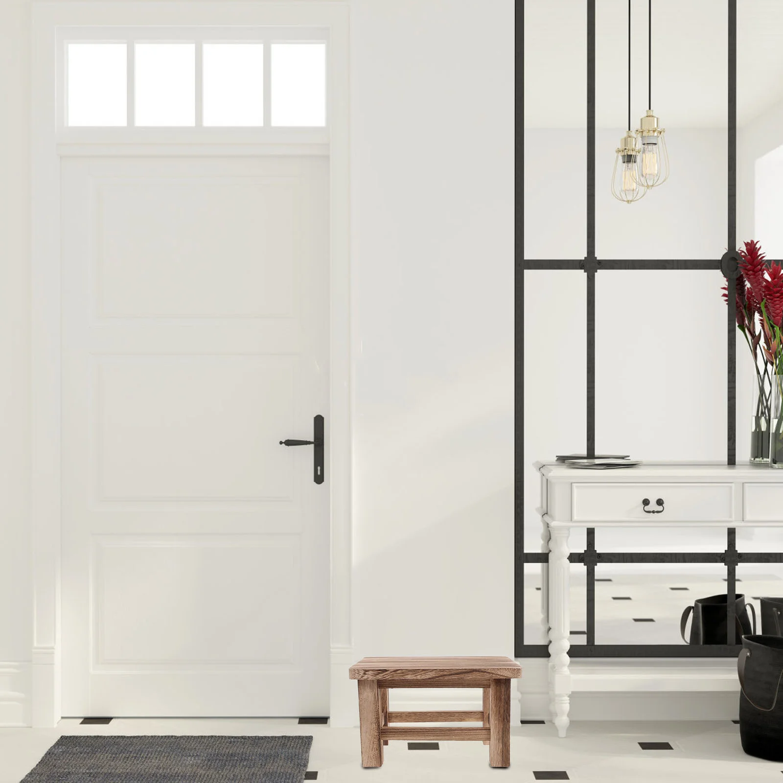 Solid Wood Small Vintage Multi Use Shoe Changing Bench Coffee Table Foot Stool Toddler Step Stool Ergonomic Wide Seat Compact