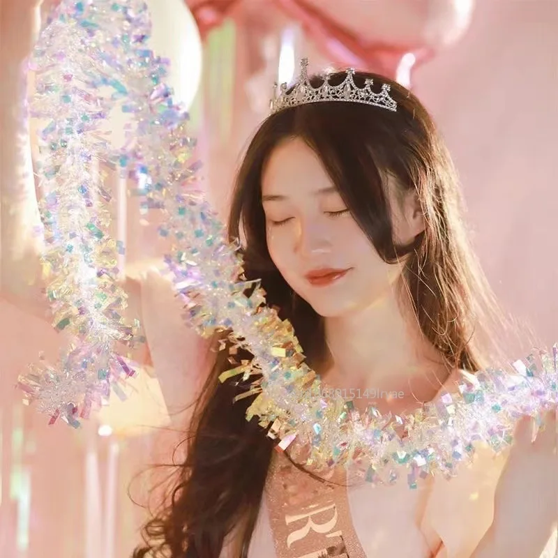 180cm Christmas Pink Foil Wreath Foil Wrap Wreath Glitter Foil Wreath Decoration Xmas Tree Wedding DIY Crafts Party Supplies