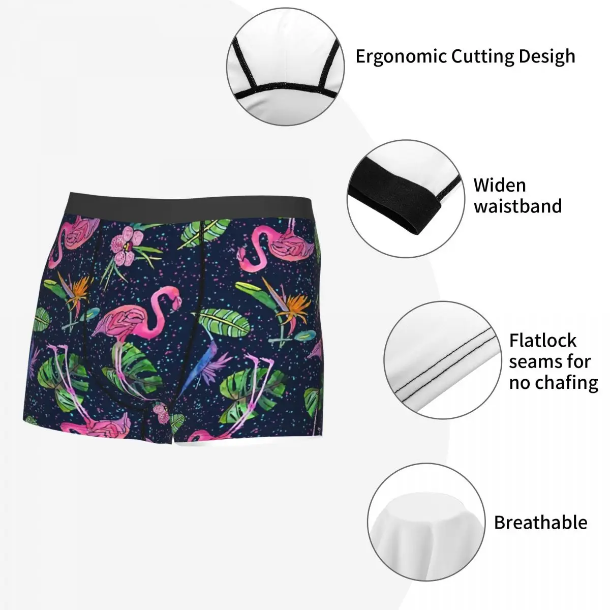 Flamingo Party Leaves Man's Boxer Briefs Underpants Highly Breathable High Quality Gift Idea 5