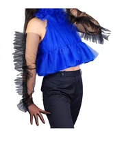  Fashion Women Black Silk Gloves Sexy Lace Mesh Transparent Long White Angel Wings Flash Touch Screen Wedding Dress Mittens K94 