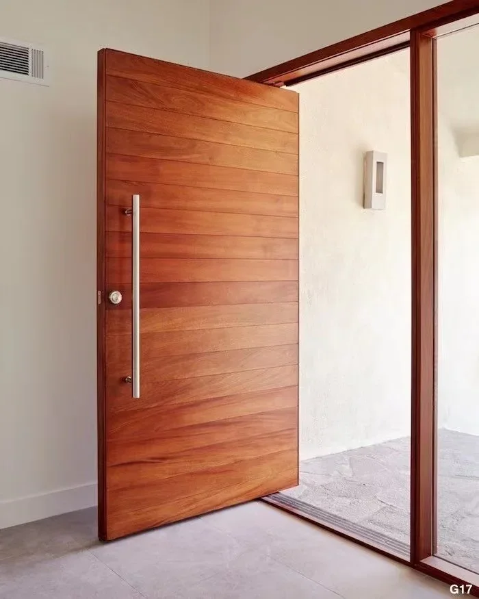 DS 2022 Hot Selling Cheap Wood Grain Steel Doors with Two Different Wings Pivot Door 4
