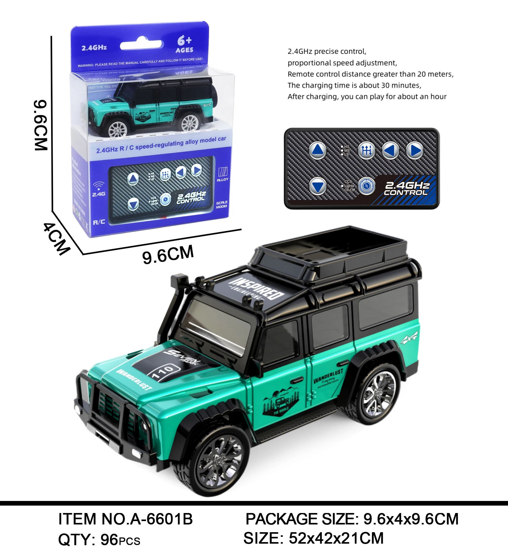 Mini Voiture RC 1/64 avec Remorque - 3 Vitesses, 4 km/h