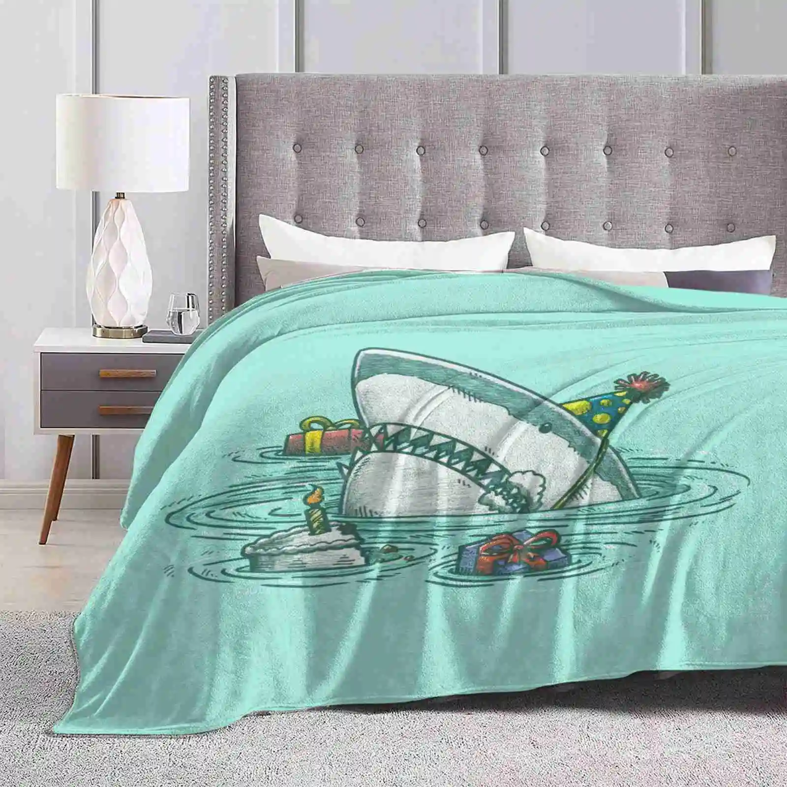 Happy Birthday Shark Ultime Super Soft Warm Light Thin Blanket Shark Happy Birthday Water Cake Party