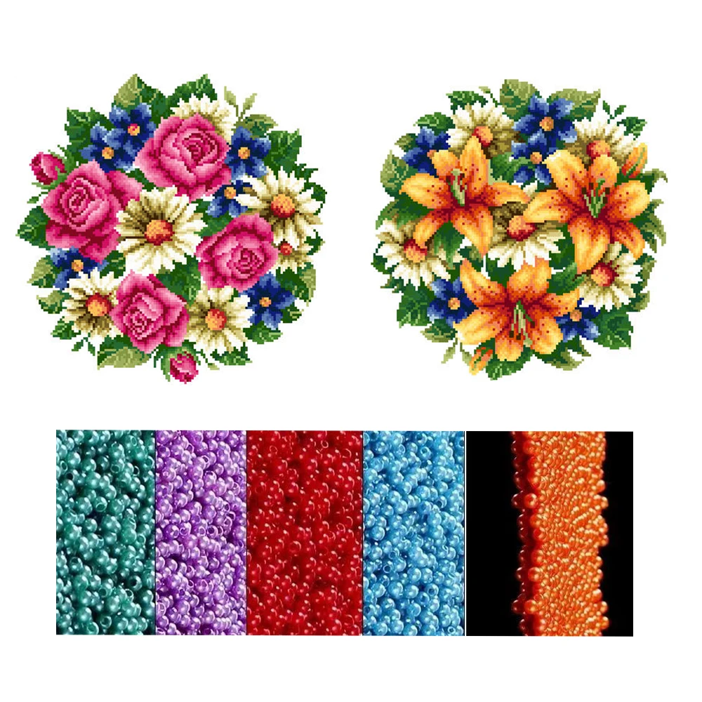 Diy bead embroidery kits flower 3mm pearl icon beadwork set beads for needlework canvas bead cross stitch needle crafts Gift set embroidery kits