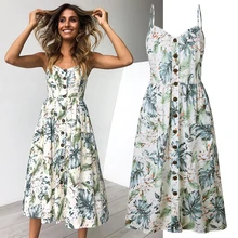 

2021New European Station Sexy Seaside Beach Dress Holiday Fresh Floral High Waist Platycodon Grandiflorum Strap Dress