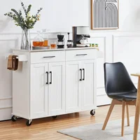 Kitchen Island Cart with Storage & Stainless Steel Countertop, Portable Kitchen Island on Wheels with Cabinet 2