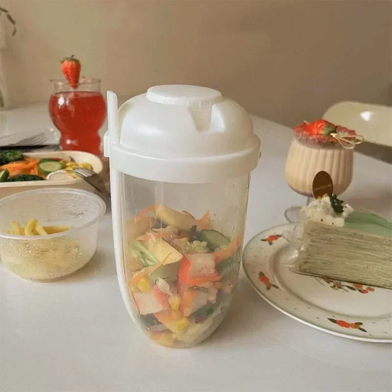 Portable Salad Cup Kids Breakfast Salad Bowl with Fork School Lunch Box Food Storage Bento Box Yogurt Oatmeal Cereal Milk Cup
