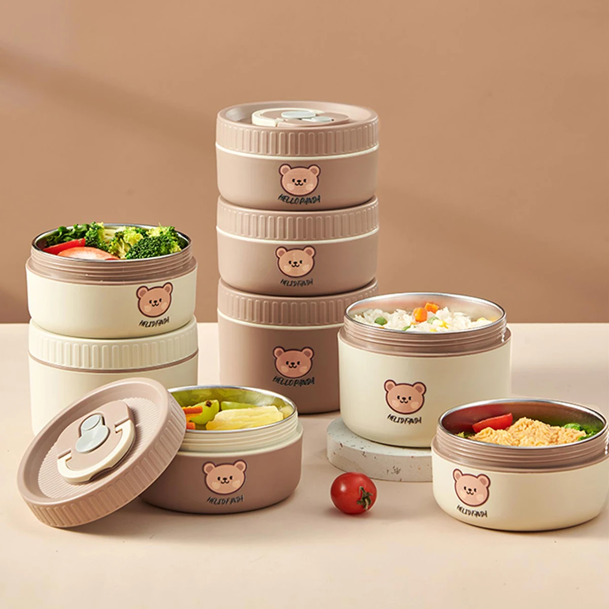 WORTHBUY Portable Insulated Lunch Box 304 Stainless Steel Thermal Bento Box Leak Proof Microwave Safe Salad Food Container Box 2